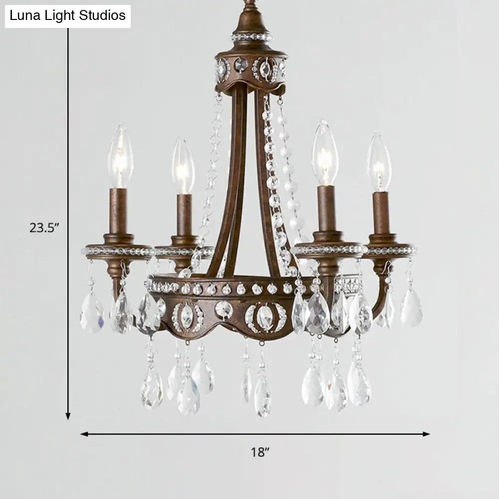 Nordic Metal Candle Chandelier: Rustic Hanging Light Fixture with Crystal Drop - 4 Lights