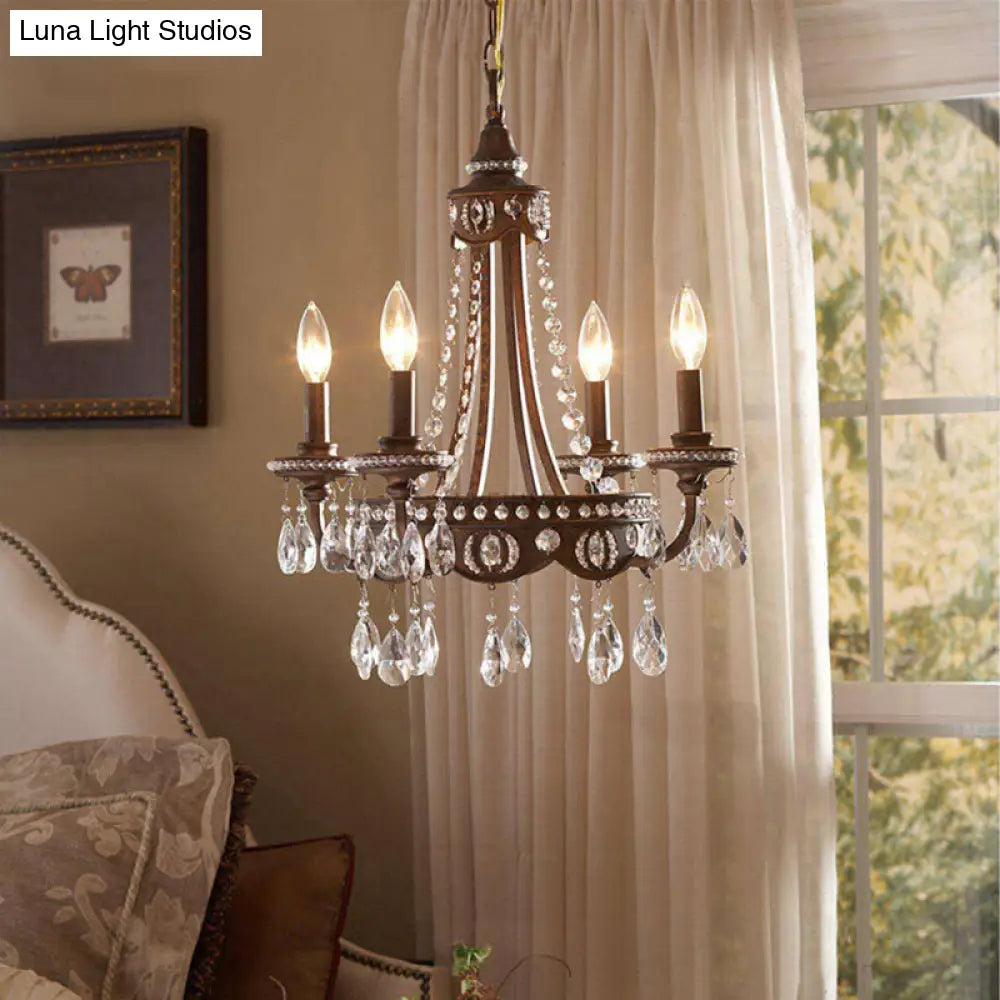 Nordic Metal Candle Chandelier: Rustic Hanging Light Fixture with Crystal Drop - 4 Lights