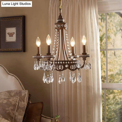 Nordic Metal Candle Chandelier: Rustic Hanging Light Fixture with Crystal Drop - 4 Lights
