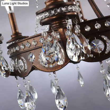 Nordic Metal Candle Chandelier: Rustic Hanging Light Fixture with Crystal Drop - 4 Lights