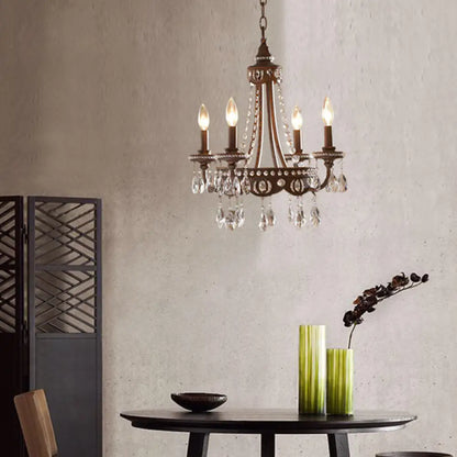 Nordic Metal Candle Chandelier: Rustic Hanging Light Fixture with Crystal Drop - 4 Lights
