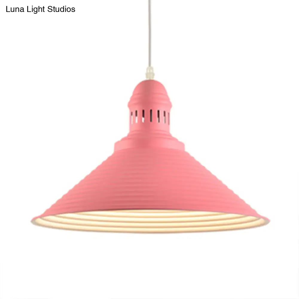 Nordic Metal Cone Pendant Light with Ruffle Design - 1 Light White/Pink - Dining Room