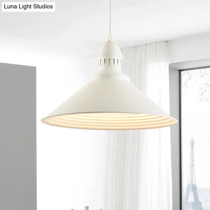 Nordic Metal Cone Pendant Light with Ruffle Design - 1 Light White/Pink - Dining Room