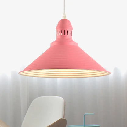 Nordic Metal Cone Pendant Light with Ruffle Design - 1 Light White/Pink - Dining Room