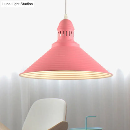 Nordic Metal Cone Pendant Light with Ruffle Design - 1 Light White/Pink - Dining Room