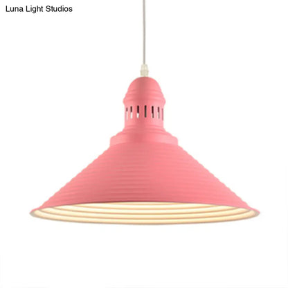 Nordic Metal Cone Pendant Light with Ruffle Design - 1 Light White/Pink - Dining Room