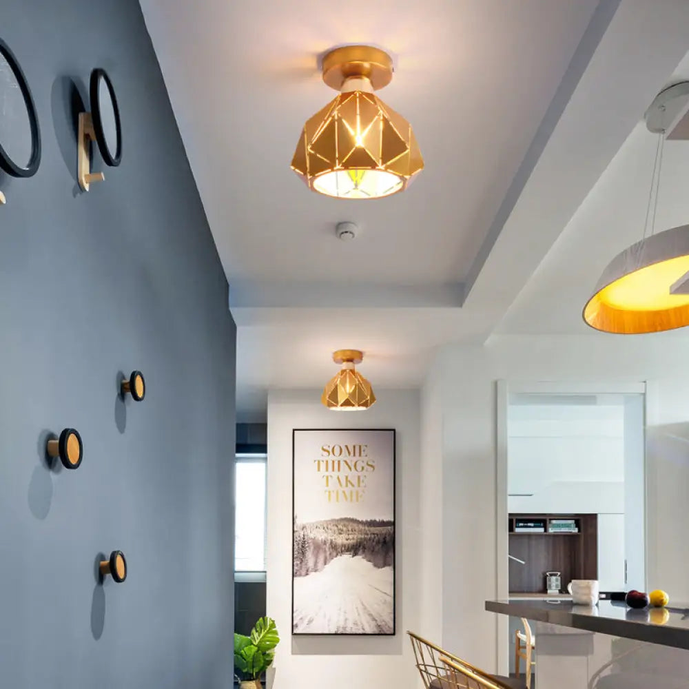 DecorBites™ DecorBites™ Nordic Metal Flush Mount Light - 1 Light Gray/Blue/Gold Fixture for Porch Ceiling