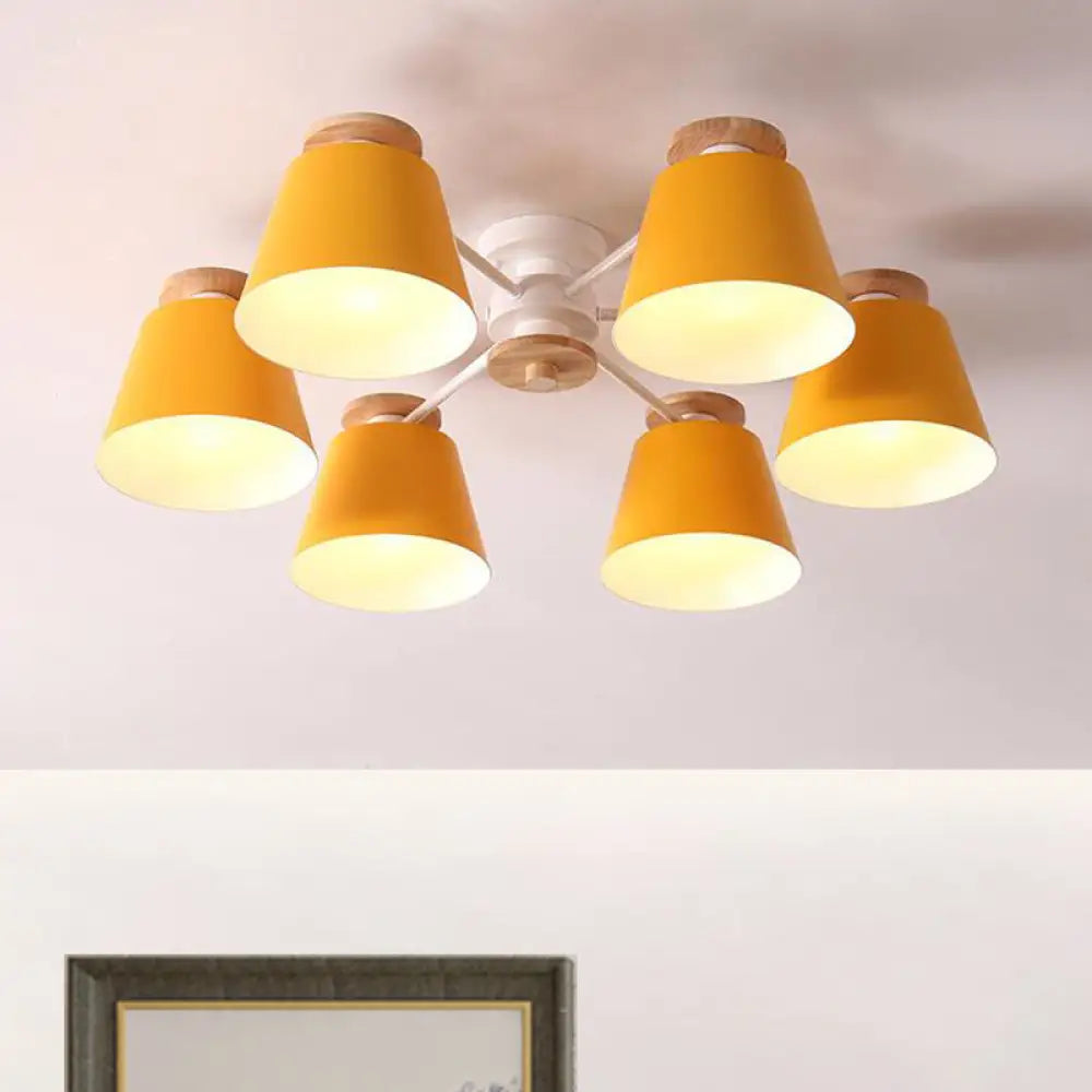 DecorBites™ DecorBites™ Nordic Metal Flushmount Ceiling Lamp - 6 Heads with Yellow/Blue Shades