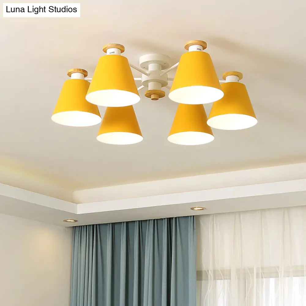 DecorBites™ DecorBites™ Nordic Metal Flushmount Ceiling Lamp - 6 Heads with Yellow/Blue Shades