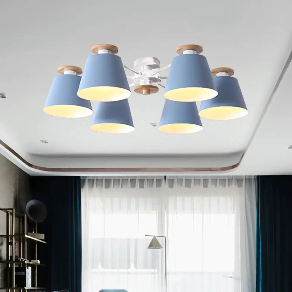 DecorBites™ DecorBites™ Nordic Metal Flushmount Ceiling Lamp - 6 Heads with Yellow/Blue Shades