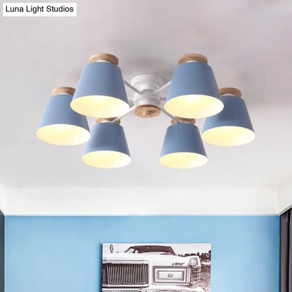 DecorBites™ DecorBites™ Nordic Metal Flushmount Ceiling Lamp - 6 Heads with Yellow/Blue Shades
