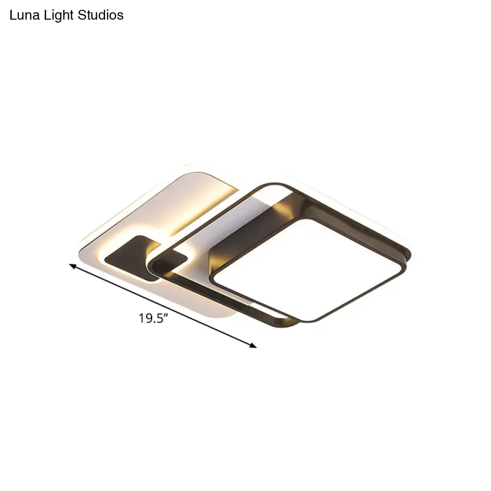 DecorBites™ DecorBites™ Nordic Metal Interlaced Square Ceiling Flush Mount LED Lamp - Warm/White Light - 16"/19.5" W - Black