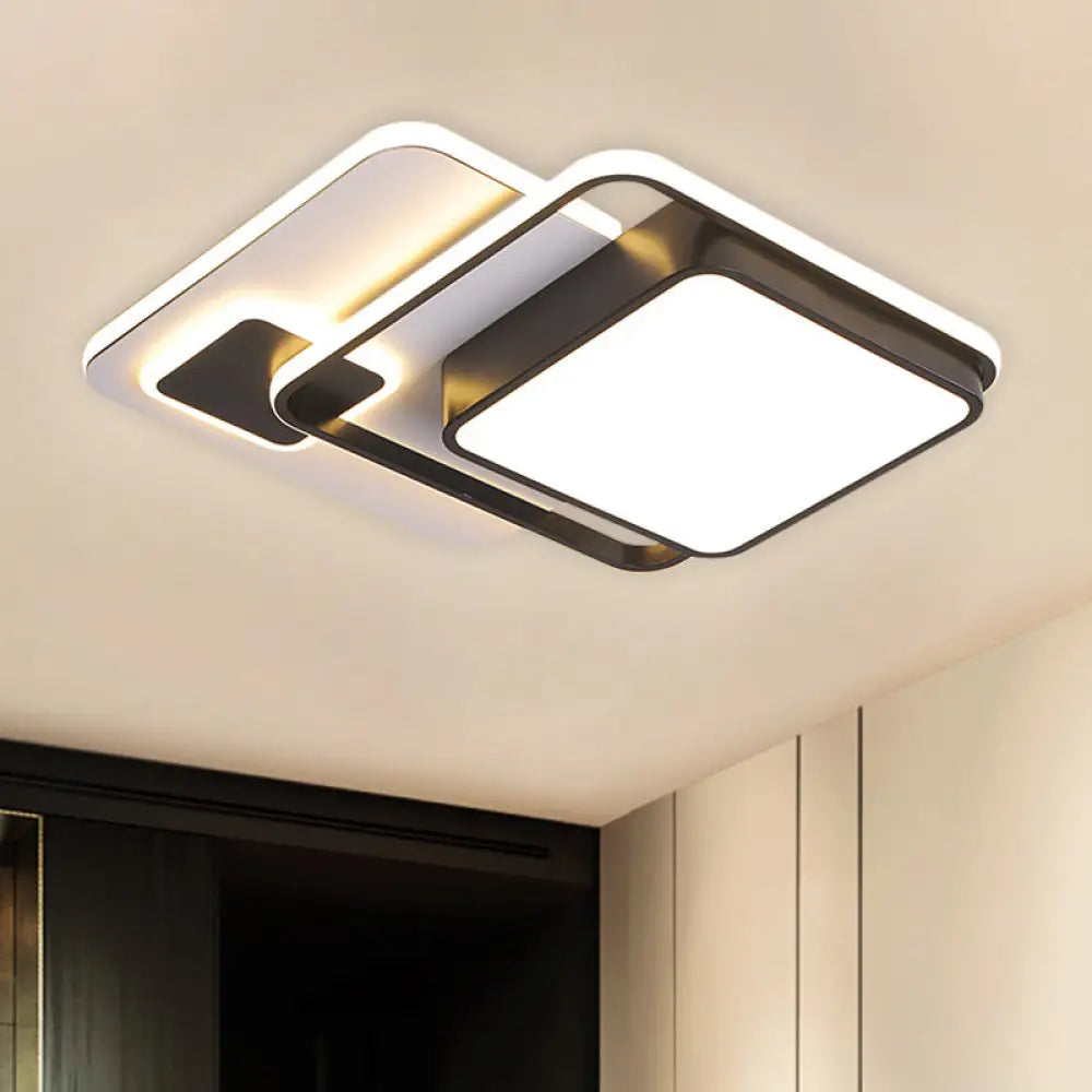 DecorBites™ DecorBites™ Nordic Metal Interlaced Square Ceiling Flush Mount LED Lamp - Warm/White Light - 16"/19.5" W - Black