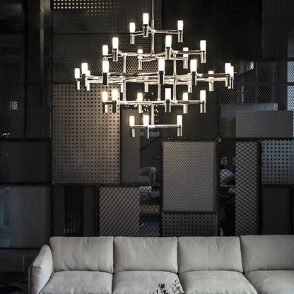 Lámpara de araña nórdica de metal multicapa - Elegante luz colgante LED para sala de estar