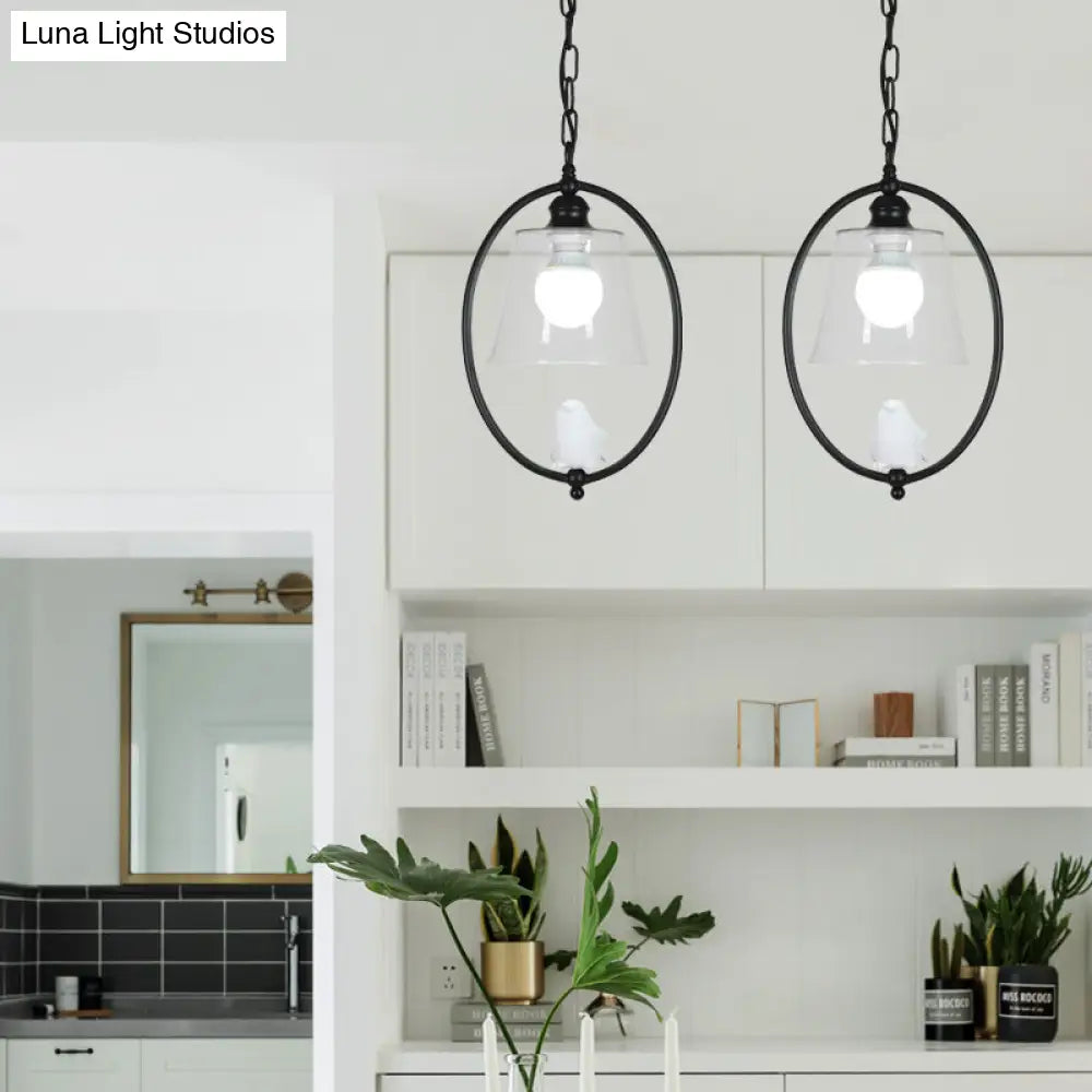 Nordic Metal Oval Pendant Lamp with Clear Glass Shade - Single Head, White/Black