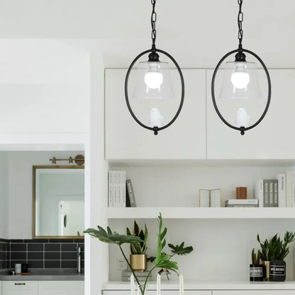 Nordic Metal Oval Pendant Lamp with Clear Glass Shade - Single Head, White/Black