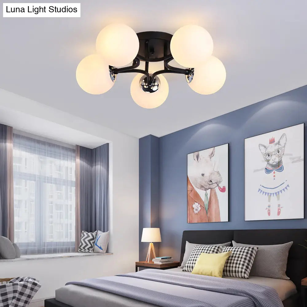 DecorBites™ Lámpara de techo semiempotrada nórdica de metal con pantalla de cristal esférica - 3/5/9 luces para sala de estar