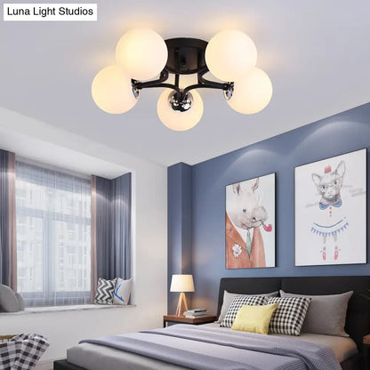 DecorBites™ Lámpara de techo semiempotrada nórdica de metal con pantalla de cristal esférica - 3/5/9 luces para sala de estar