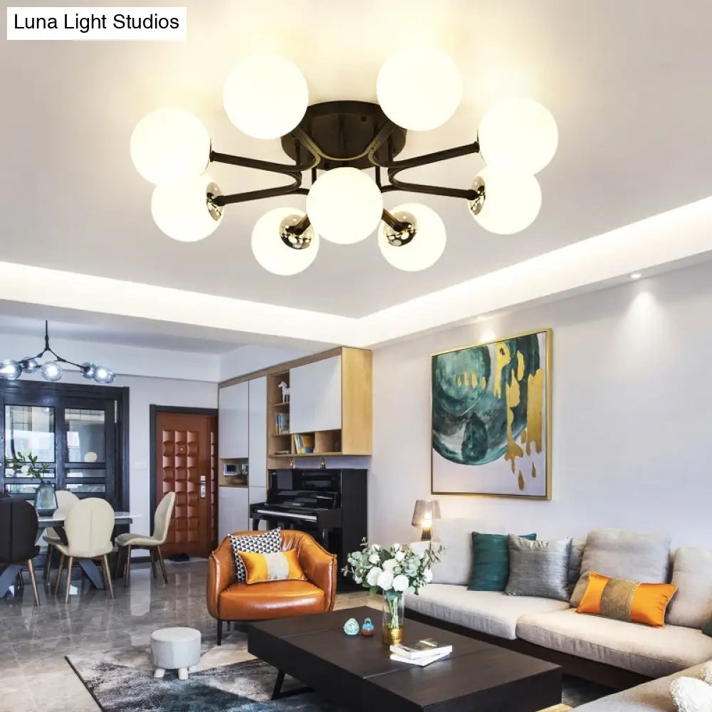 DecorBites™ Lámpara de techo semiempotrada nórdica de metal con pantalla de cristal esférica - 3/5/9 luces para sala de estar