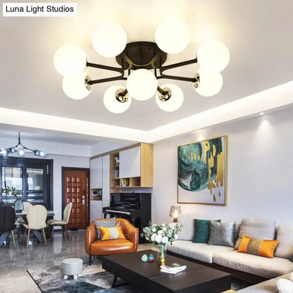 DecorBites™ Lámpara de techo semiempotrada nórdica de metal con pantalla de cristal esférica - 3/5/9 luces para sala de estar