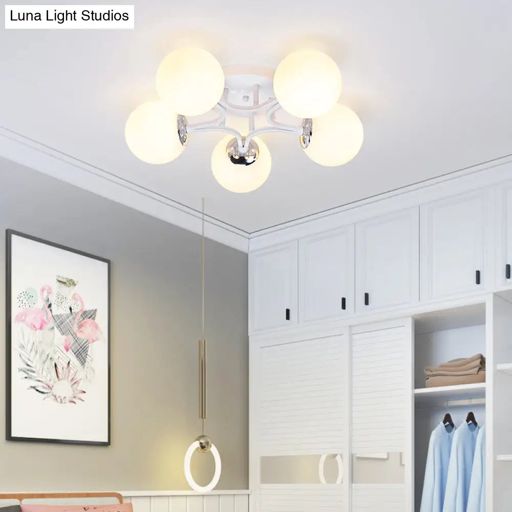 DecorBites™ Lámpara de techo semiempotrada nórdica de metal con pantalla de cristal esférica - 3/5/9 luces para sala de estar