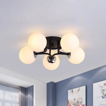 DecorBites™ Lámpara de techo semiempotrada nórdica de metal con pantalla de cristal esférica - 3/5/9 luces para sala de estar