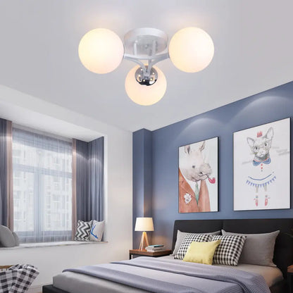 DecorBites™ Lámpara de techo semiempotrada nórdica de metal con pantalla de cristal esférica - 3/5/9 luces para sala de estar