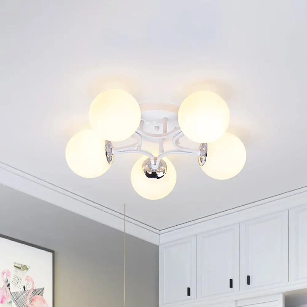 DecorBites™ Lámpara de techo semiempotrada nórdica de metal con pantalla de cristal esférica - 3/5/9 luces para sala de estar