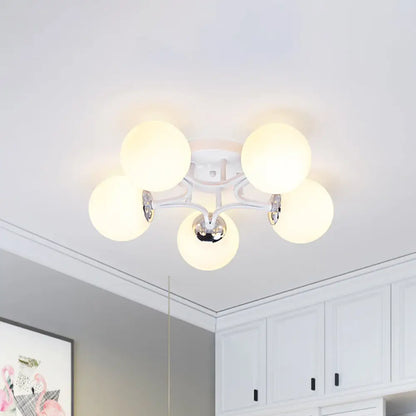 DecorBites™ Lámpara de techo semiempotrada nórdica de metal con pantalla de cristal esférica - 3/5/9 luces para sala de estar