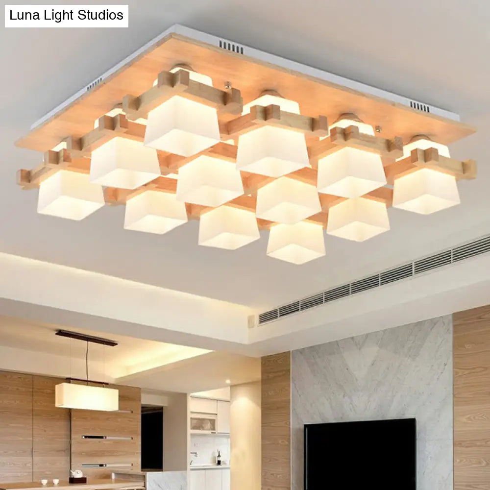 Lámpara de techo semiempotrada DecorBites™ Nordic Milk Glass Wood para comedor