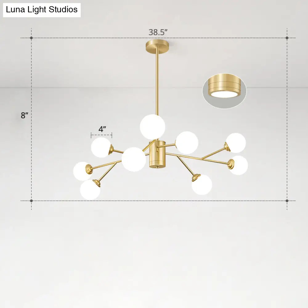 Nordic Milky Glass Chandelier, Gold Suspension Light for Living Room