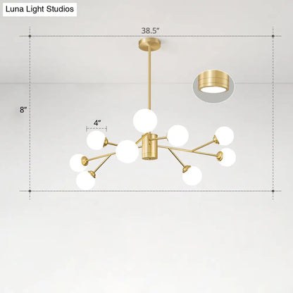 Nordic Milky Glass Chandelier, Gold Suspension Light for Living Room