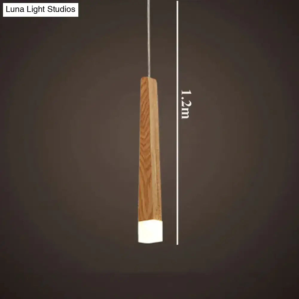 Nordic minimalist wood pendant lamp with natural wood finish and white acrylic base for dining room lighting