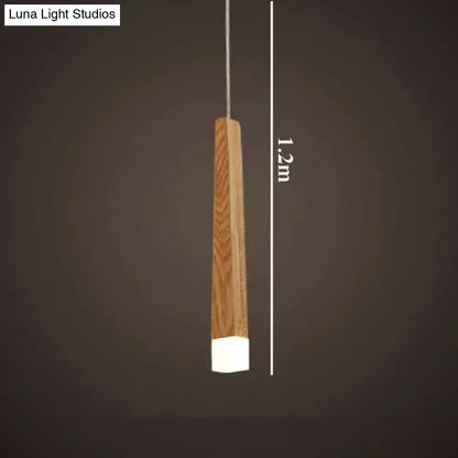 Nordic minimalist wood pendant lamp with natural wood finish and white acrylic base for dining room lighting