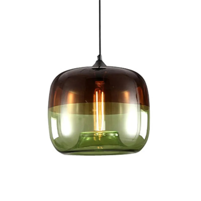 Nordic modern apple pendant lights with ombre amber-to-green glass and exposed filament bulb for living room decor