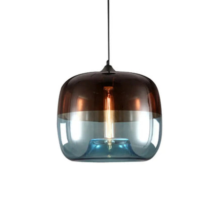 A nordic modern apple glass pendant light with amber and translucent blue rounded glass shade for living room decor