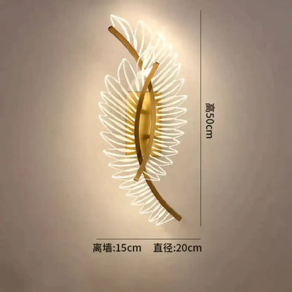 Gold-toned nordic modern art wall lamp with leaf-shaped translucent petal details for modern art bedside lighting
