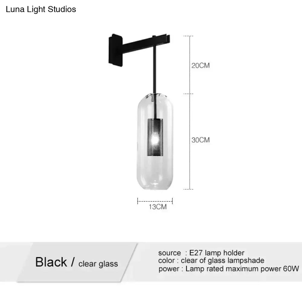 Black metal wall sconce with clear glass lampshade for nordic modern decor bedroom lighting in brass and glass design