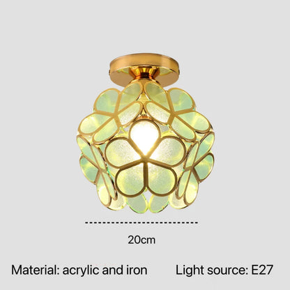 Nordic modern petal acrylic pendant lamp with golden accents and translucent green flower petals for bedroom and foyer lighting