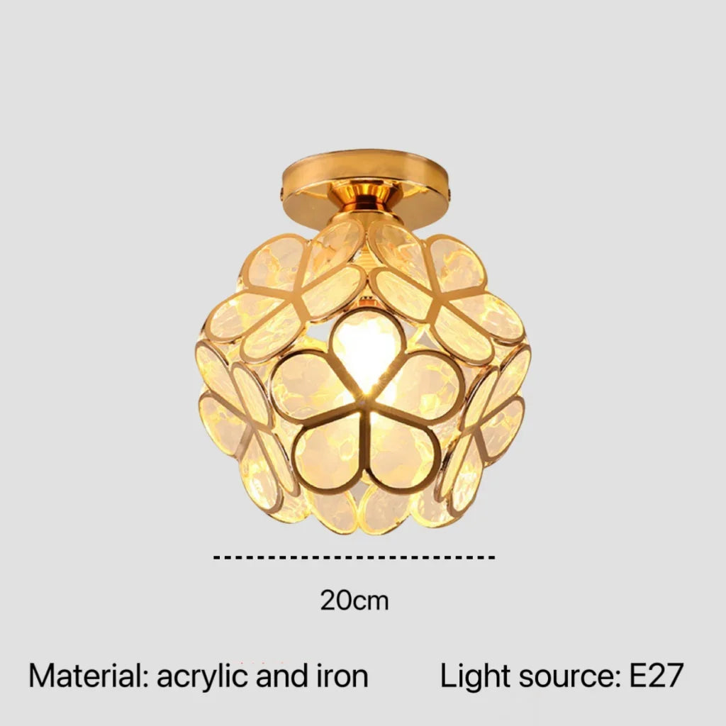 Gold-toned nordic modern petal acrylic pendant lamp with translucent flower petals in iron frame for bedroom and restaurant lighting