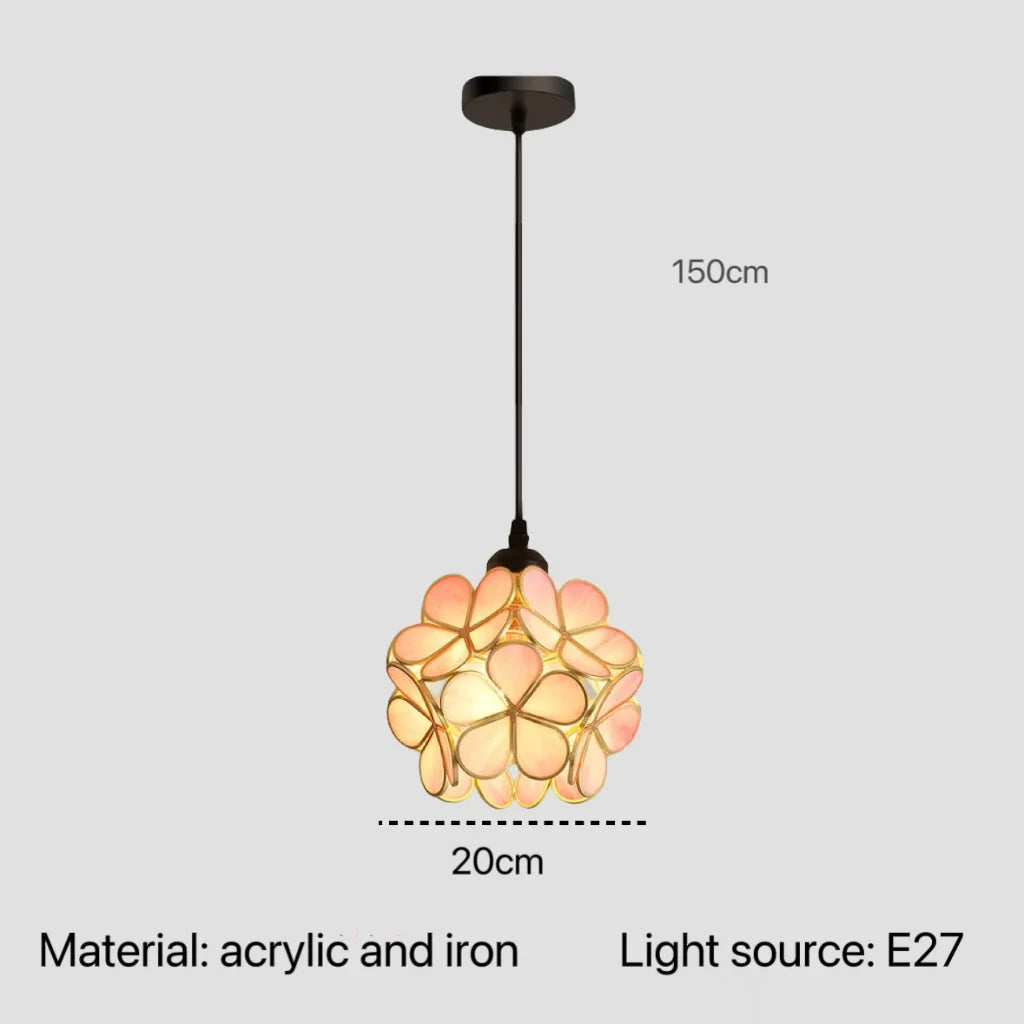 Nordic modern petal acrylic pendant lamp in peach with black iron fixture 150cm for bedroom bedside and restaurant lighting