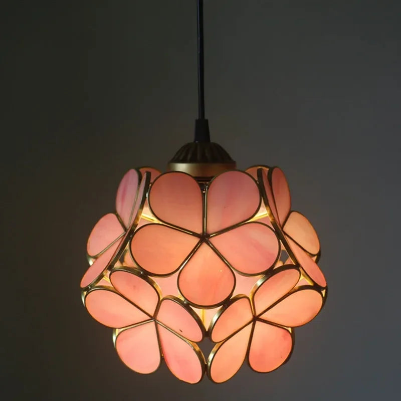 Delicate pink stained glass nordic modern petal acrylic pendant lamp with floral design for bedroom and restaurant lighting