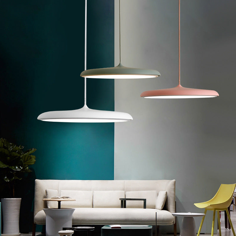 White and pink nordic modern simple led chandelier with three color temperature and minimalist designer restaurant design