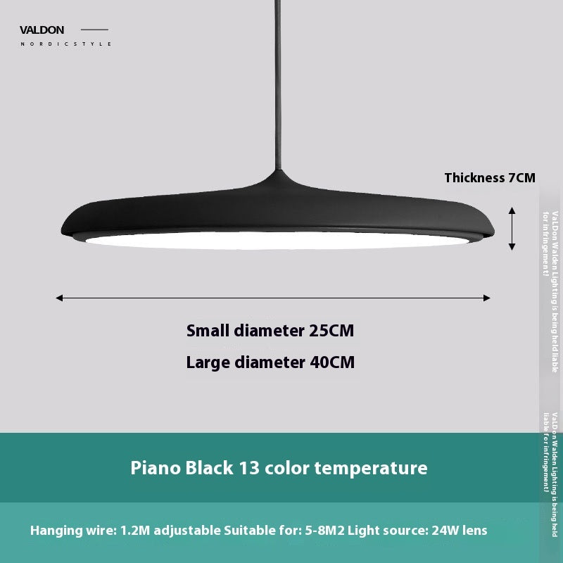 Piano black pendant light with 13 color temperature options, adjustable hanging wire and suitable for m2 lighting.