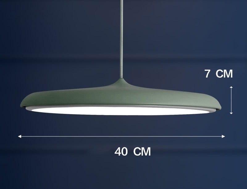 40 cm wide pendant light with a matte green finish and white interior.