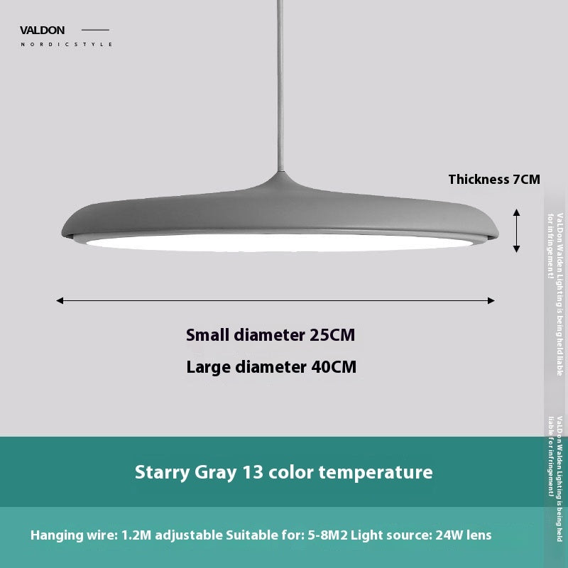 Starry gray pendant light with 13 color temperature options, adjustable hanging wire and suitable for 5-8m2 spaces.