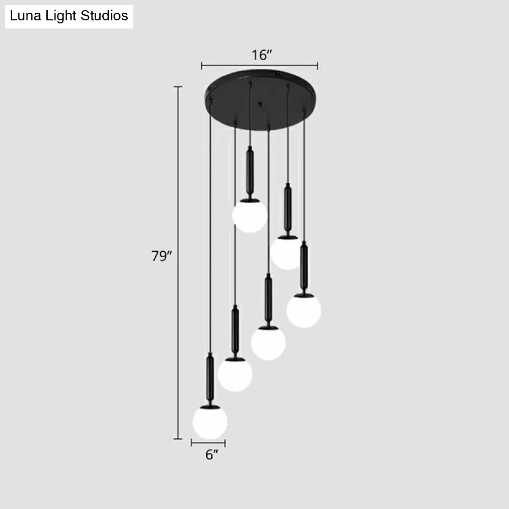 Nordic Opal Glass Spiral Ball Pendant Light for Stairways and Ceilings