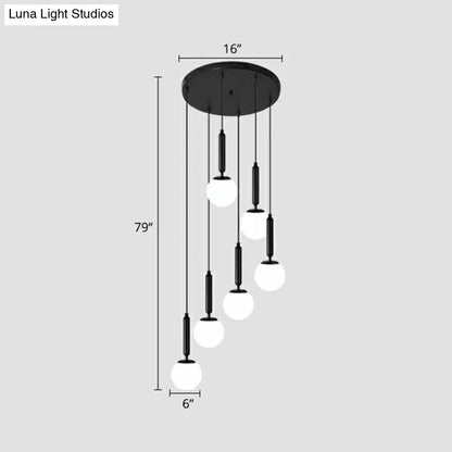 Nordic Opal Glass Spiral Ball Pendant Light for Stairways and Ceilings