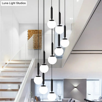 Nordic Opal Glass Spiral Ball Pendant Light for Stairways and Ceilings