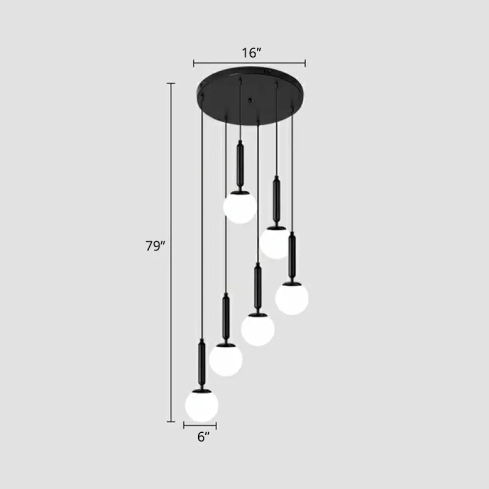 Nordic Opal Glass Spiral Ball Pendant Light for Stairways and Ceilings